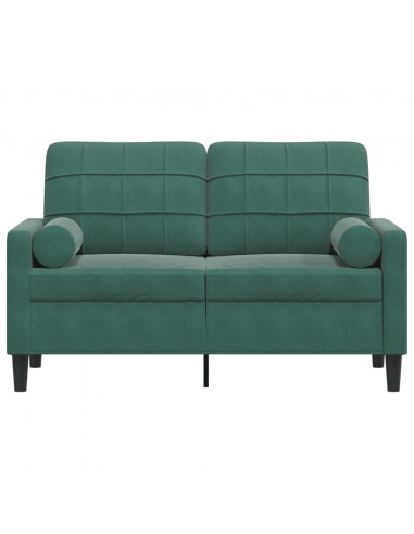 Divano a 2 Posti con Cuscini Verde Scuro 120 cm in Velluto