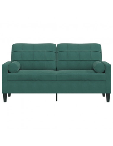 Divano a 2 Posti con Cuscini Verde Scuro 140 cm in Velluto
