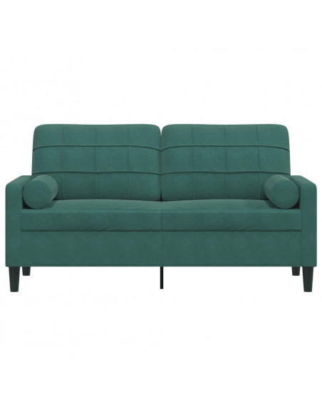 Divano a 2 Posti con Cuscini Verde Scuro 140 cm in Velluto
