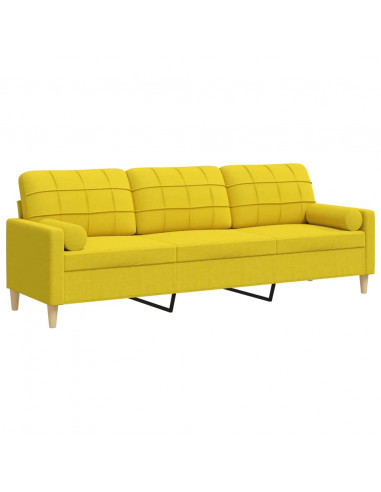 Divano a 3 Posti con Cuscini Giallo Chiaro 210 cm in Tessuto
