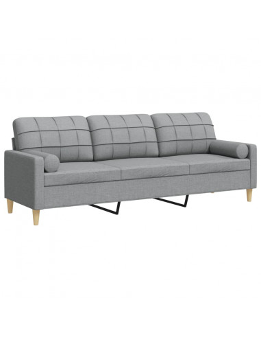 Divano a 3 Posti con Cuscini Grigio Chiaro 210 cm in Tessuto