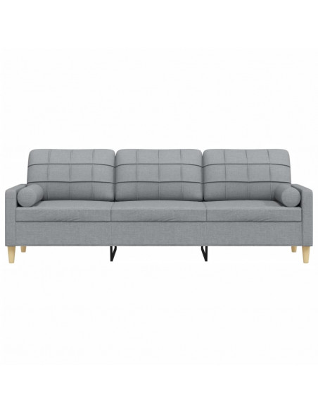 Divano a 3 Posti con Cuscini Grigio Chiaro 210 cm in Tessuto