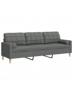 Divano a 3 Posti con Cuscini Grigio Scuro 210 cm in Tessuto 2