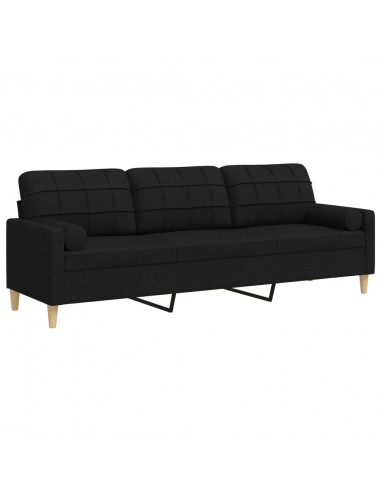 Divano a 3 Posti con Cuscini Nero 210 cm in Tessuto