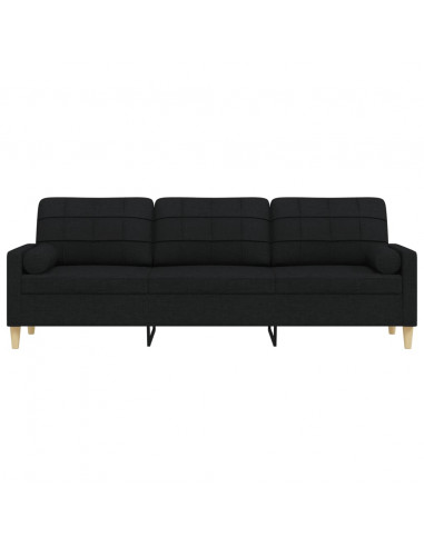 Divano a 3 Posti con Cuscini Nero 210 cm in Tessuto