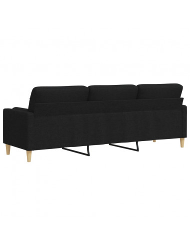 Divano a 3 Posti con Cuscini Nero 210 cm in Tessuto
