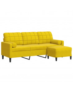 Divano a 3 Posti con Poggiapiedi Giallo 180cm in Velluto 2
