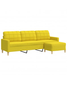 Divano a 3 Posti con Poggiapiedi Giallo Chiaro 210cm in Tessuto 2