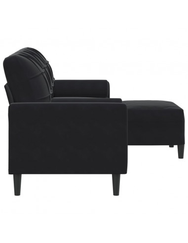 Divano a 3 Posti con Poggiapiedi Nero 180 cm in Velluto