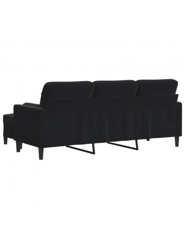 Divano a 3 Posti con Poggiapiedi Nero 180 cm in Velluto