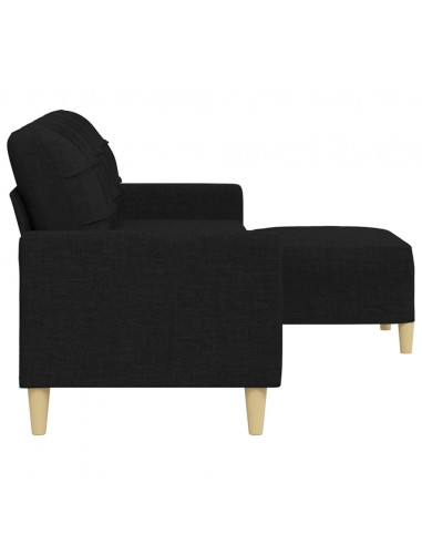 Divano a 3 Posti con Poggiapiedi Nero 210cm in Tessuto