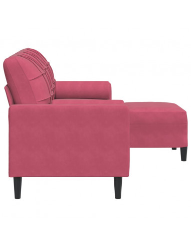 Divano a 3 Posti con Poggiapiedi Rosso Vino 180 cm in Velluto