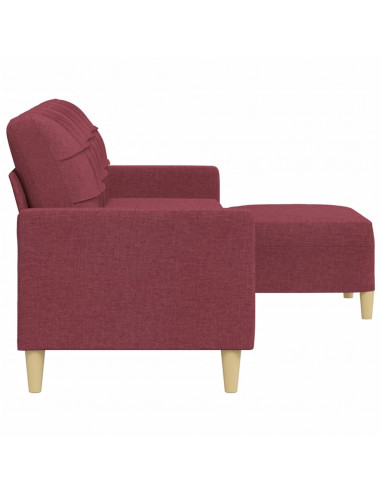 Divano a 3 Posti con Poggiapiedi Rosso Vino 210 cm in Tessuto
