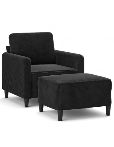 Poltrona con Poggiapiedi Nero 60 cm in Velluto