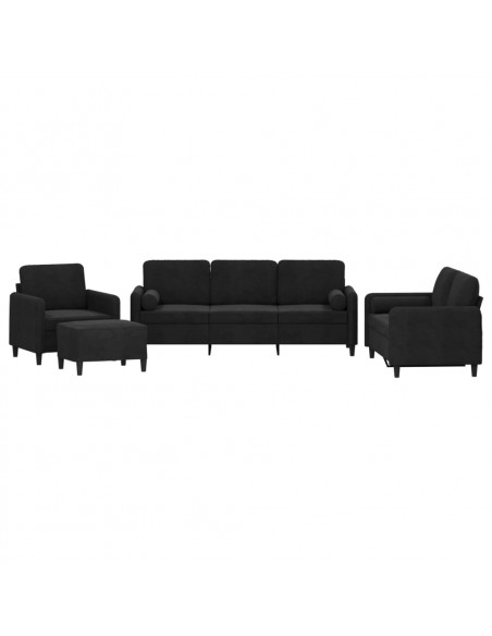 Set di Divani 4 pz con Cuscini Nero in Velluto
