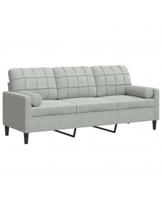 Divano a 3 Posti con Cuscini Grigio Chiaro 180 cm in Velluto 2