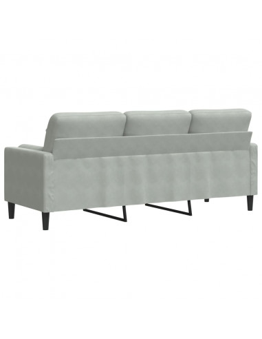 Divano a 3 Posti con Cuscini Grigio Chiaro 180 cm in Velluto