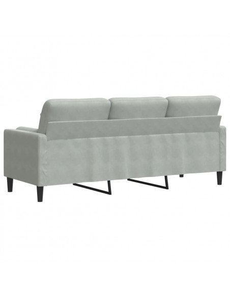 Divano a 3 Posti con Cuscini Grigio Chiaro 180 cm in Velluto