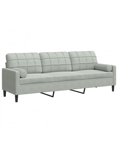 Divano a 3 Posti con Cuscini Grigio Chiaro 210 cm in Velluto