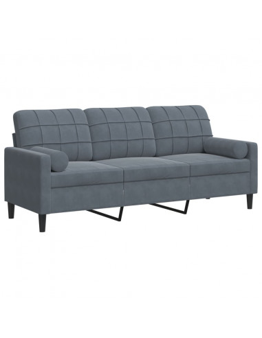 Divano a 3 Posti con Cuscini Grigio Scuro 180 cm in Velluto