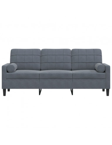 Divano a 3 Posti con Cuscini Grigio Scuro 180 cm in Velluto