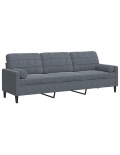 Divano a 3 Posti con Cuscini Grigio Scuro 210 cm in Velluto 2