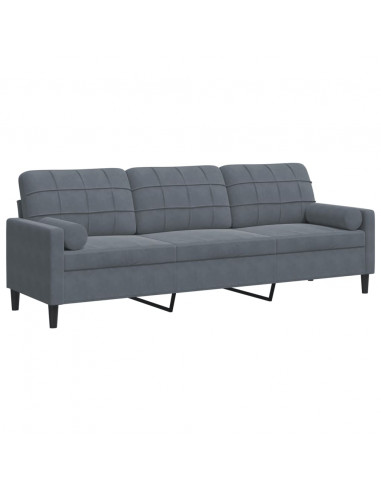 Divano a 3 Posti con Cuscini Grigio Scuro 210 cm in Velluto
