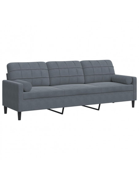 Divano a 3 Posti con Cuscini Grigio Scuro 210 cm in Velluto