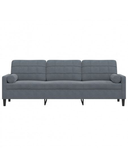 Divano a 3 Posti con Cuscini Grigio Scuro 210 cm in Velluto