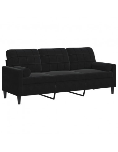 Divano a 3 Posti con Cuscini Nero 180 cm in Velluto