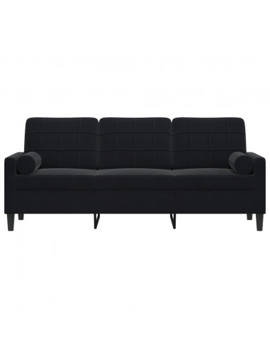 Divano a 3 Posti con Cuscini Nero 180 cm in Velluto