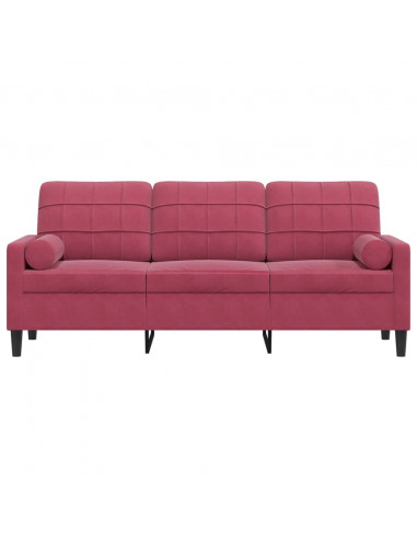 Divano a 3 Posti con Cuscini Rosso Vino 180 cm in Velluto