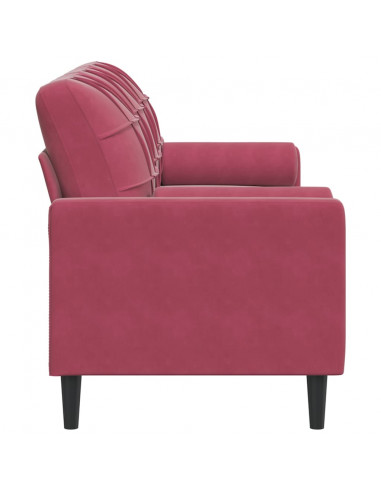 Divano a 3 Posti con Cuscini Rosso Vino 180 cm in Velluto