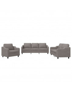 Set di Divani 3 pz con Cuscini Tortora in Tessuto 2