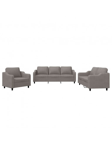 Set di Divani 3 pz con Cuscini Tortora in Tessuto