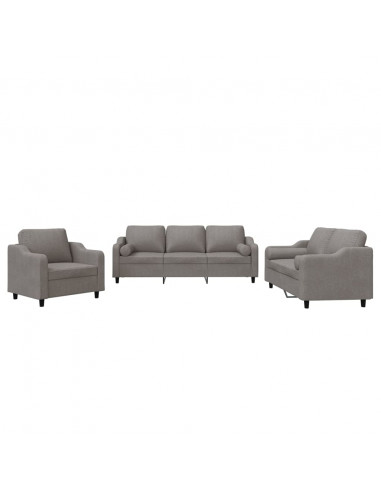 Set Divani 3 pz con Cuscini Tortora in Tessuto