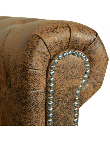 Divano Chesterfield a 3 Posti in Finta Pelle Marrone