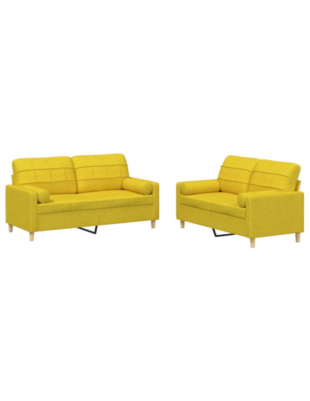 Set di Divani 2 pz con Cuscini Giallo Chiaro in Tessuto