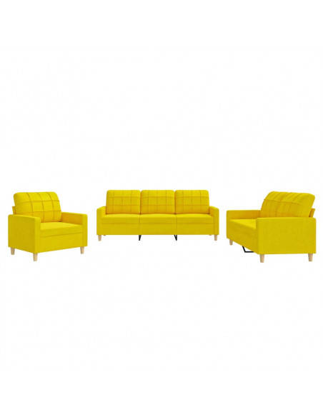 Set di Divani 3 pz con Cuscini Giallo Chiaro in Tessuto