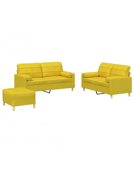 Set di Divani 3 pz con Cuscini Giallo Chiaro in Tessuto