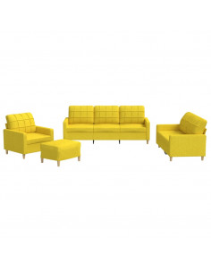 Set di Divani 4 pz con Cuscini Giallo Chiaro in Tessuto 2