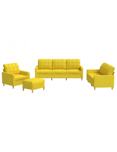 Set di Divani 4 pz con Cuscini Giallo Chiaro in Tessuto