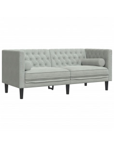Divano Chesterfield con Rinforzi 2 Posti Grigio Chiaro Velluto 2