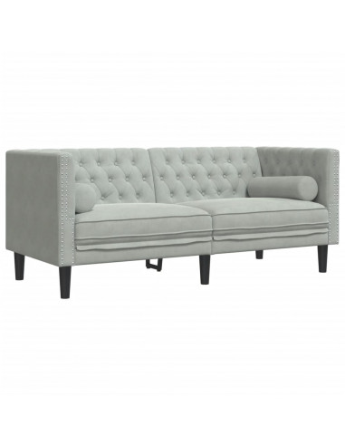 Divano Chesterfield con Rinforzi 2 Posti Grigio Chiaro Velluto