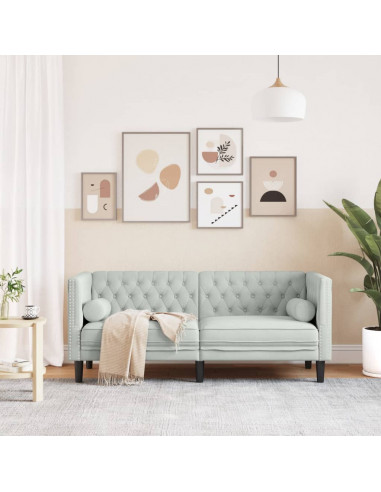 Divano Chesterfield con Rinforzi 2 Posti Grigio Chiaro Velluto