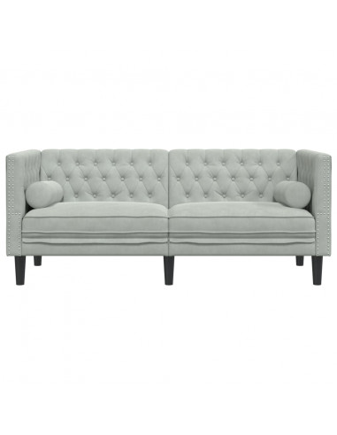 Divano Chesterfield con Rinforzi 2 Posti Grigio Chiaro Velluto