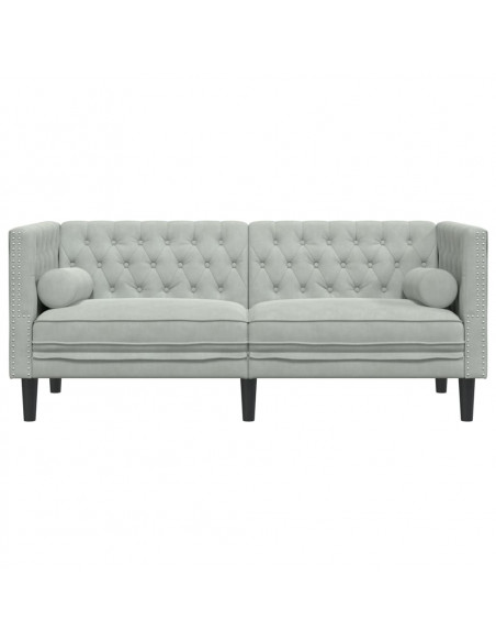 Divano Chesterfield con Rinforzi 2 Posti Grigio Chiaro Velluto