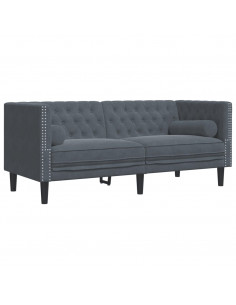 Divano Chesterfield con Rinforzi 2 Posti Grigio Scuro Velluto 2