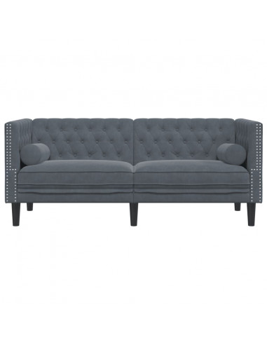 Divano Chesterfield con Rinforzi 2 Posti Grigio Scuro Velluto
