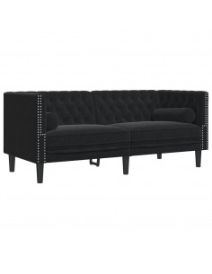 Divano Chesterfield con Rinforzi 2 Posti Nero in Velluto 2